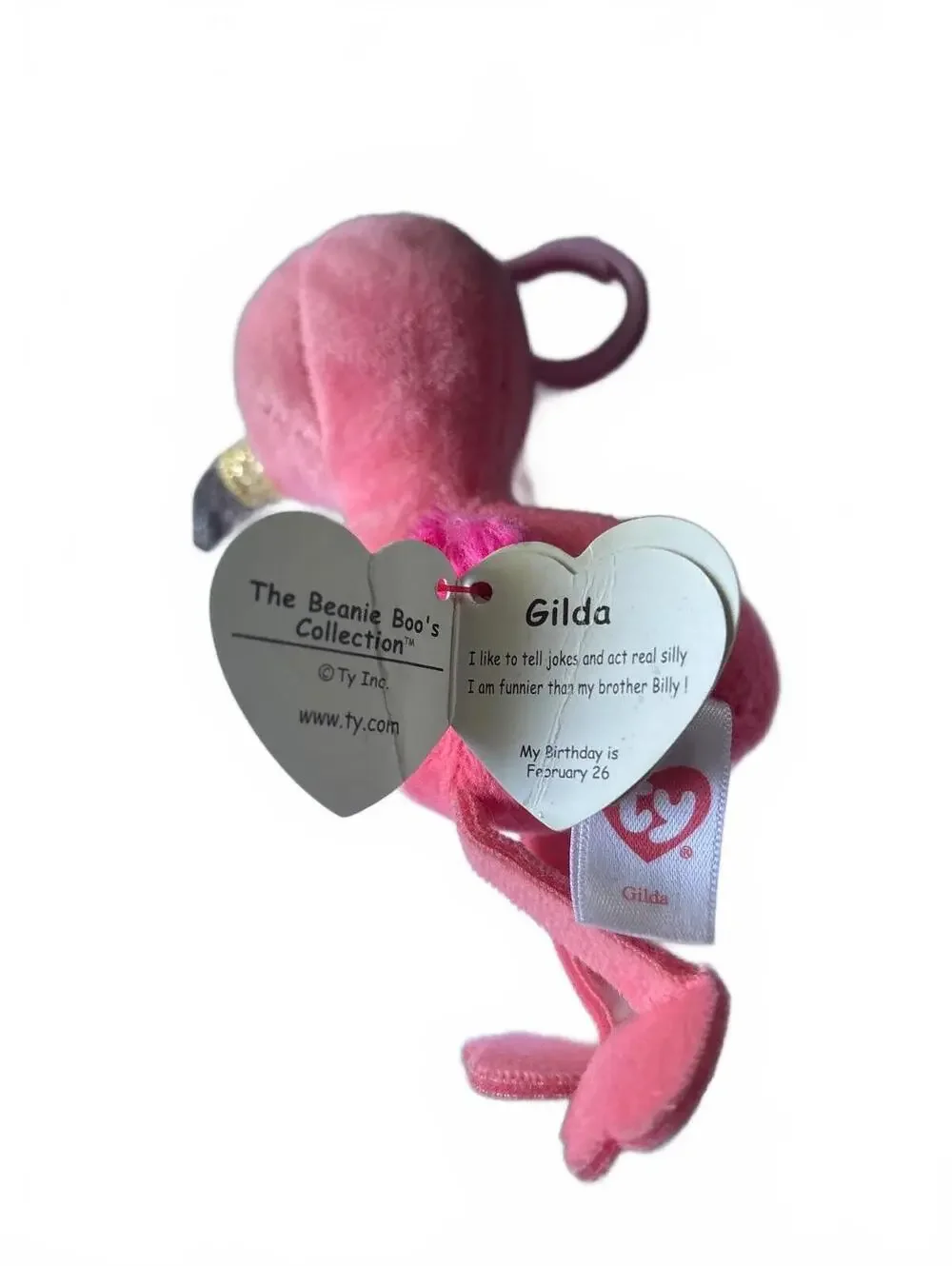 Ty Gilda Pink Flamingo Beanie Boo Mini Keychain 5” Plush Gold Sparkle Beak